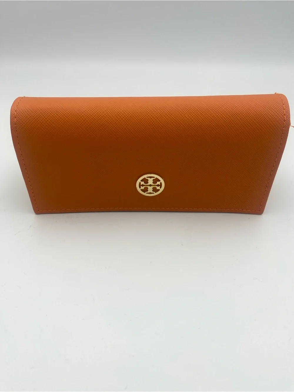 Tory Burch Orange Saffiano Continental new eyeglass case with Gold Logo
